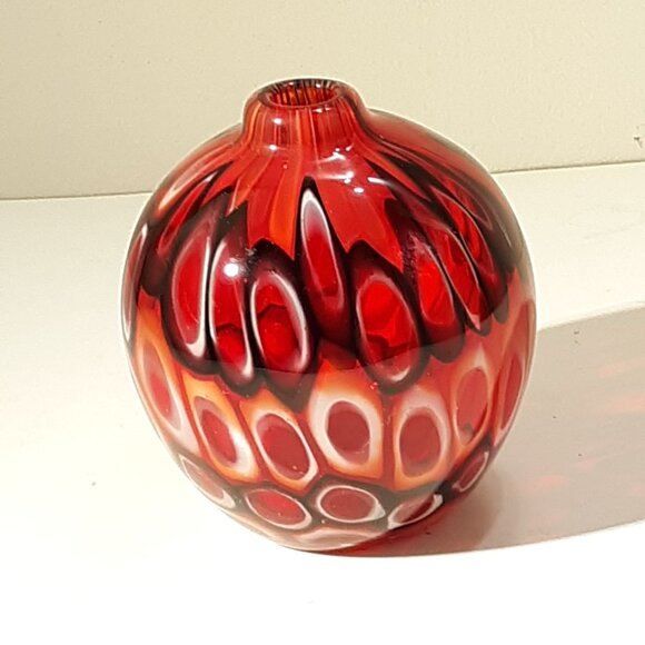 Blown Glass Bud Vase Red Bulb Confetti End Of Day - Picture 7 of 8